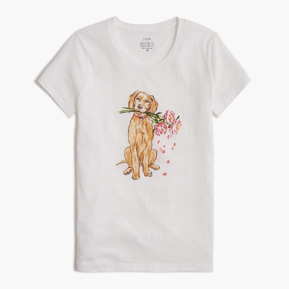 NWT J. Crew Short-sleeve dog with flowers graphic tee Sz L small seam separation - Picture 1 of 11
